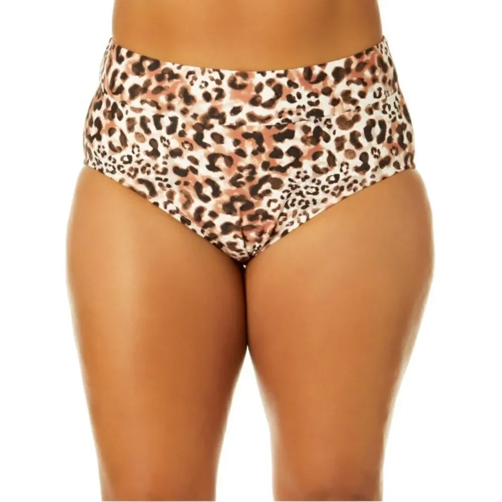 Leopard Print Knit Tankini Top & High Waist Bikini Bottoms Swimsuit Size 3X